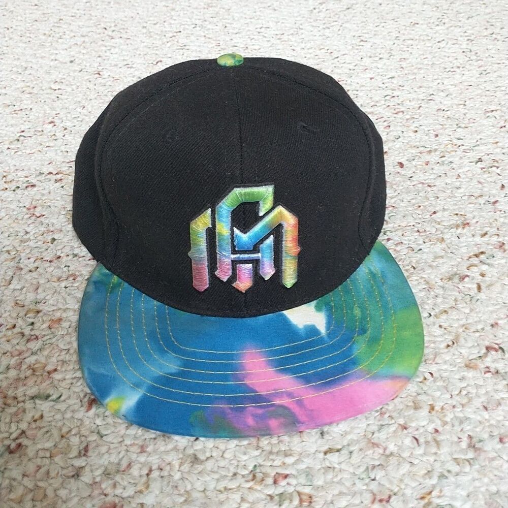 Into the AM Hat Cap 6 Panel Black Tie dye Adjustable Snapback Logo Wool Blend